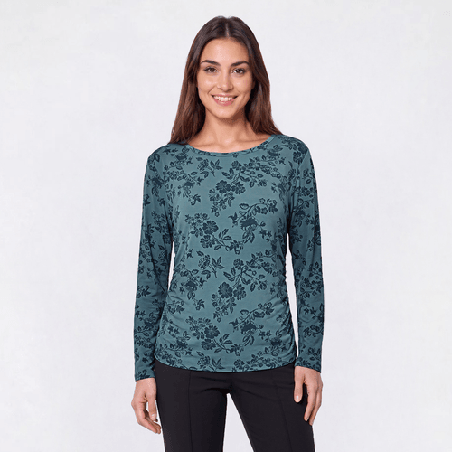Womens Hasting & Smith Long Sleeve Floral Side Ruched Tee alternate view